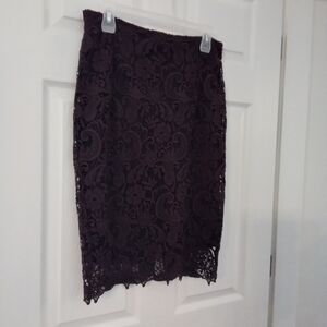 Zara Women's Chocolate Brown Lace Pencil Skirt Witn Scalloped Edge Sz Large